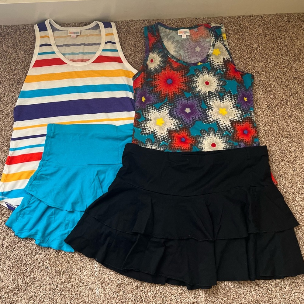 Two Lularoe tank tops paired with matching Express skirts!